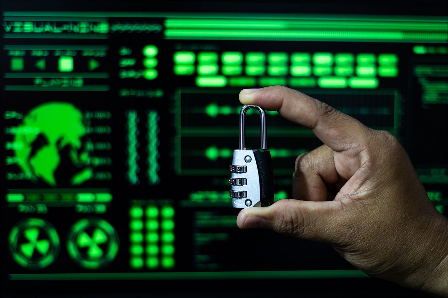 cyber security hand with a padlock